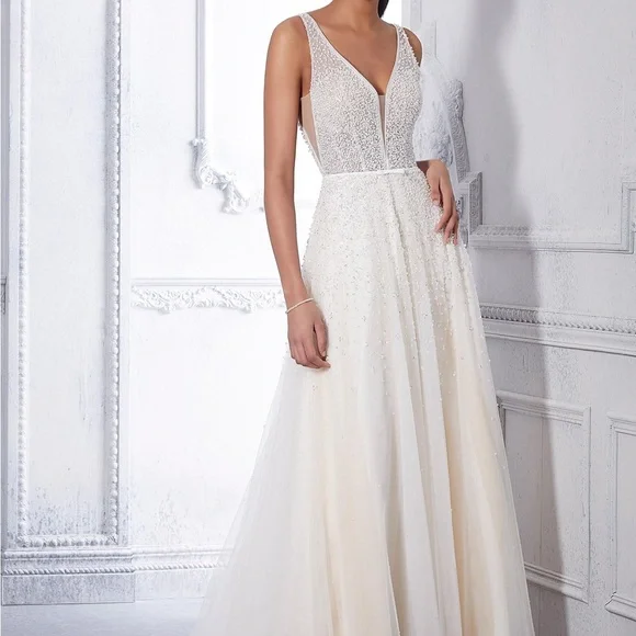 maxi a line dress with sleeves Morilee Bridal 2710 